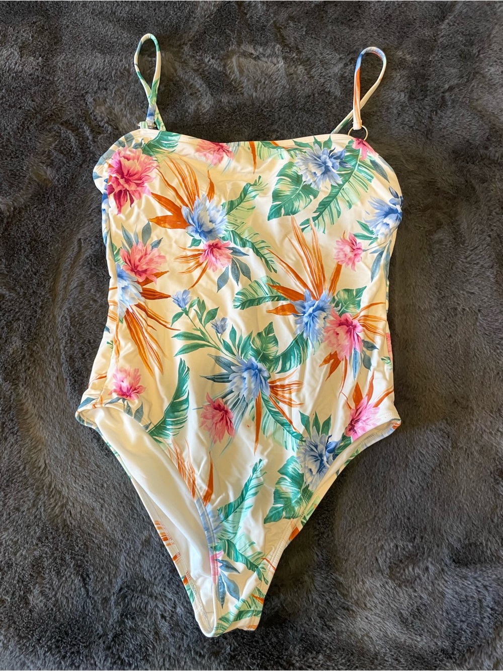 Floral One-Piece Swimsuit - Cream with Multi-Color Tropical Print